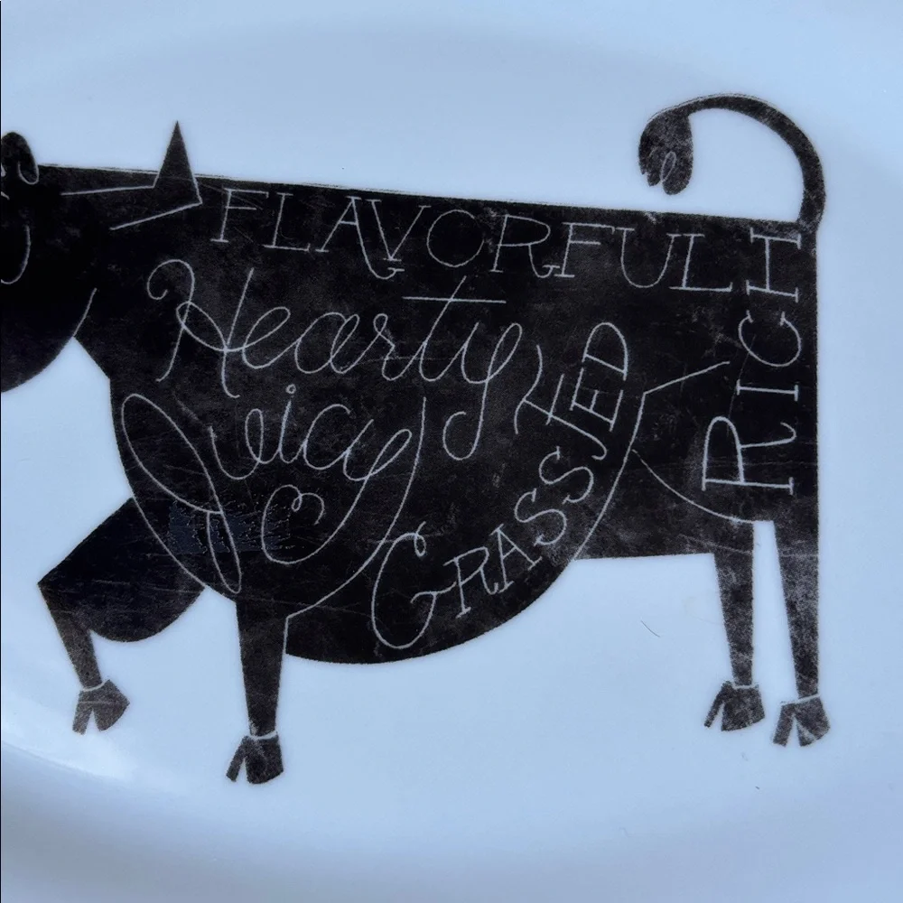 🐄Crate&Barrel Oval Cow Platter EUC Flavorful Rich Hearty Juicy Grassfed 11.75”
